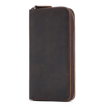 Grande pochette longue en cuir pour hommes, portefeuille de voyage, passeport, sac pour téléphone portable d'affaires, porte-carte de crédit, pince à billets