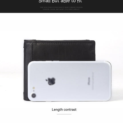 Men's wallet RFID business wallet short handheld cowhide wallet men's coin purse folding money clip