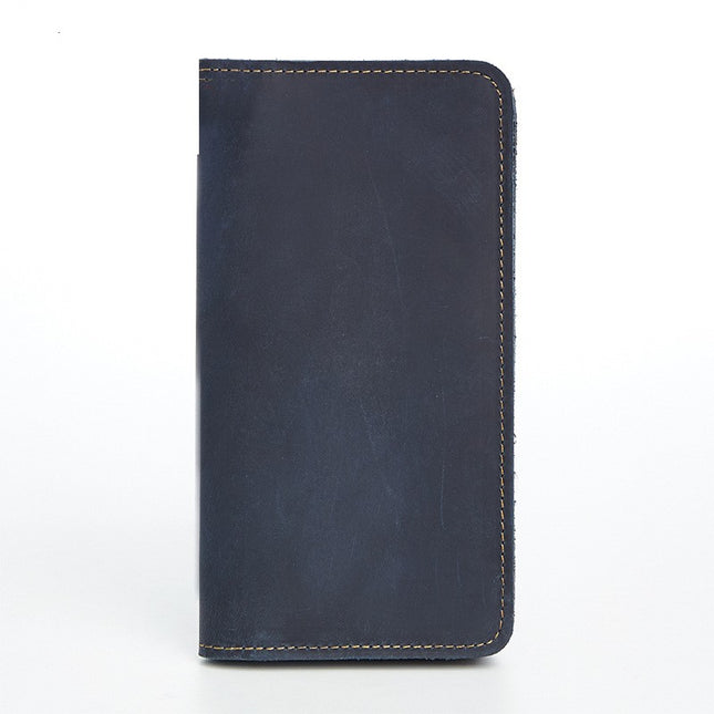 Genuine leather men's wallet Crazy Horse business folding vintage card type long wallet men's casual handbags men's bags
