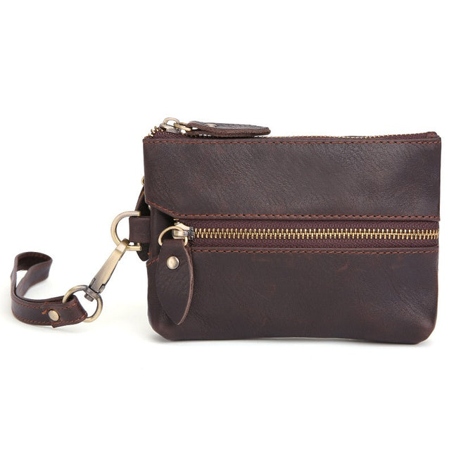 Genuine leather coin purse, leisure belt hanging car key bag, wristlet multi-layer mini clutch bag card bag, for men and women
