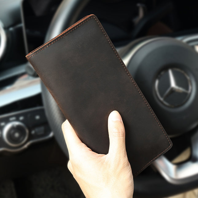 Men's Wallet Long, Multi Card Leather Wallet, Bifold Vintage Snap Button Cowhide Clutch Bag