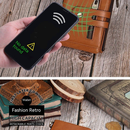 Men's Chain Wallet, RFID Men's Genuine Leather Bi-Fold Wallet with Credit Card Holder and Zipper Coin Pocket