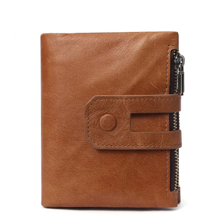 Zipper Wallet For Men Genuine Leather RFID Blocking Bifold Wallet for ID Window, Zip Coin Pocket and Credit Card Holders Large Capacity