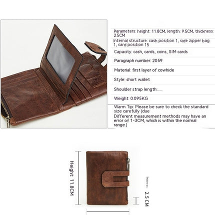 Zipper Wallet For Men Genuine Leather RFID Blocking Bifold Wallet for ID Window, Zip Coin Pocket and Credit Card Holders Large Capacity