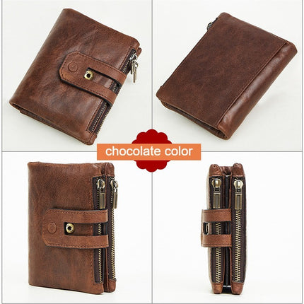 Zipper Wallet For Men Genuine Leather RFID Blocking Bifold Wallet for ID Window, Zip Coin Pocket and Credit Card Holders Large Capacity