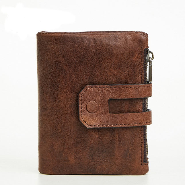 Zipper Wallet For Men Genuine Leather RFID Blocking Bifold Wallet for ID Window, Zip Coin Pocket and Credit Card Holders Large Capacity