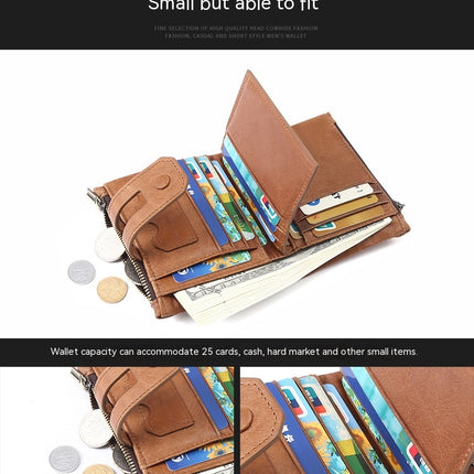 Zipper Wallet For Men Genuine Leather RFID Blocking Bifold Wallet for ID Window, Zip Coin Pocket and Credit Card Holders Large Capacity