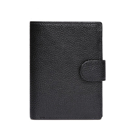 Men's Genuine Leather Wallet RFID Blocking Bifold Casual Wallet Large Capacity Snap Button Coin Pouch with Card Position and ID Window