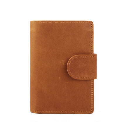 Men's Genuine Leather Wallet RFID Blocking Bifold Casual Wallet Large Capacity Snap Button Coin Pouch with Card Position and ID Window