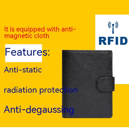 Men's Genuine Leather Wallet RFID Blocking Bifold Casual Wallet Large Capacity Snap Button Coin Pouch with Card Position and ID Window
