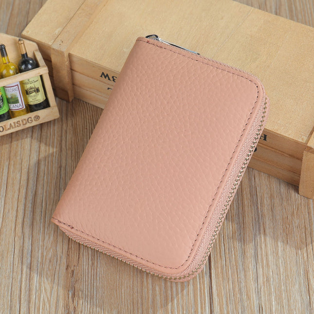 Anti-Demagnetization Simple Short Card Case, RFID Credit Card Holder Small Leather Zipper Card Holder Wallet for Men and Women