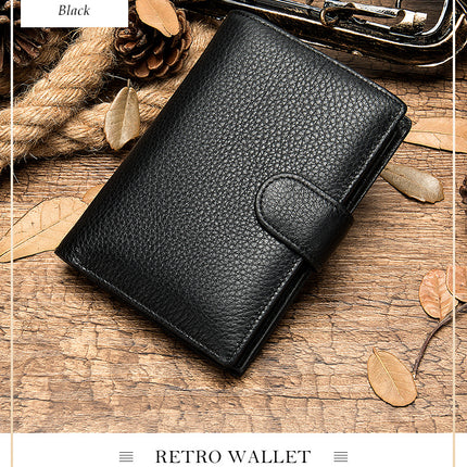 Men's wallet, RFID genuine leather wallet wallet wallet, double fold ultra-thin multi slot wallet, short men's wallet