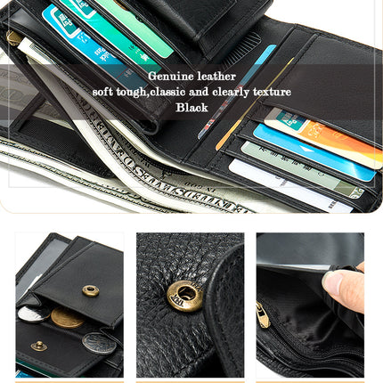 Men's wallet, RFID genuine leather wallet wallet wallet, double fold ultra-thin multi slot wallet, short men's wallet