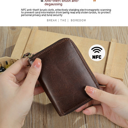 Étui court simple anti-démagnétisation pour cartes de crédit RFID, petit portefeuille en cuir avec fermeture éclair pour hommes et femmes