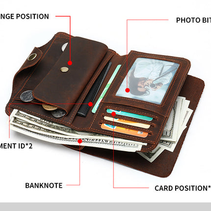 Mode Vintage Crazy Horse portefeuille en cuir véritable portefeuille pour hommes décontracté longue pince à billets en cuir sac à monnaie longue pochette