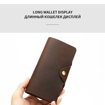 Mode Vintage Crazy Horse portefeuille en cuir véritable portefeuille pour hommes décontracté longue pince à billets en cuir sac à monnaie longue pochette
