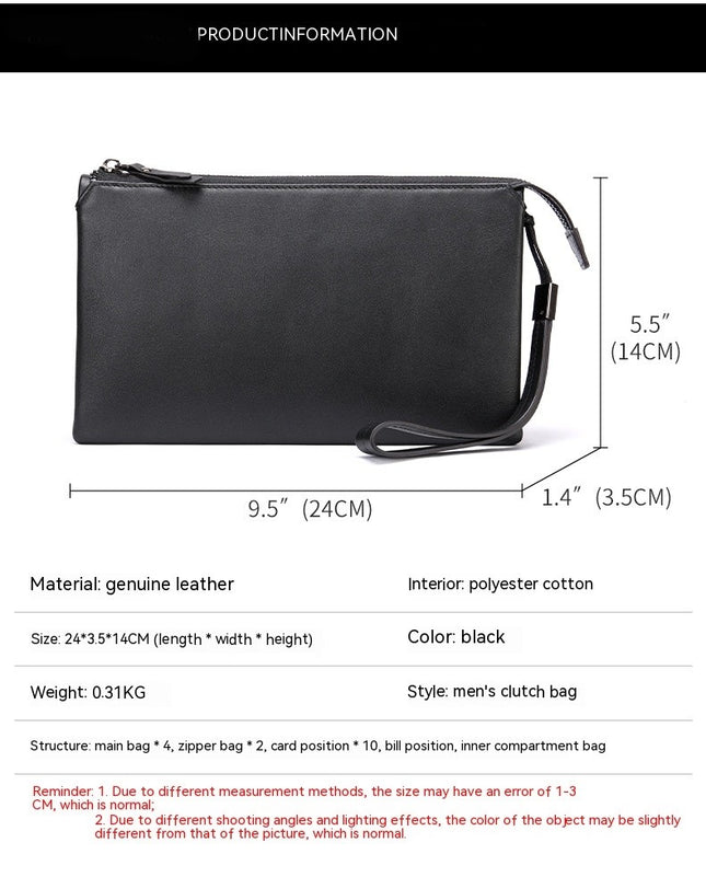 Mens Clutch Bag Handbag Genuine Leather Purse Zipper Long Wallet Business Large Hand Clutch Phone Holder