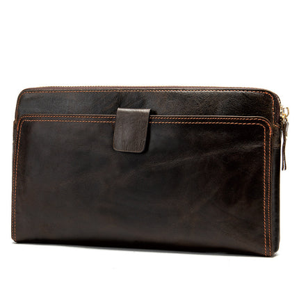 Men's Genuine Leather Clutch Wallet Wallet Zipper Business Card Holder Wristlet Wallet, Men's Long Wallet