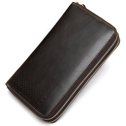 Men's Genuine Leather Clutch Wallet Wallet Zipper Business Card Holder Wristlet Wallet, Men's Long Wallet