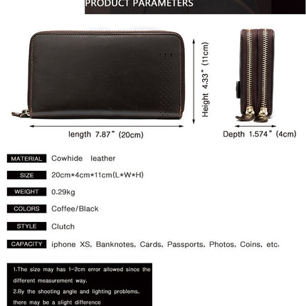 Men's Genuine Leather Clutch Wallet Wallet Zipper Business Card Holder Wristlet Wallet, Men's Long Wallet