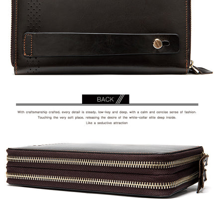 Men's Genuine Leather Clutch Wallet Wallet Zipper Business Card Holder Wristlet Wallet, Men's Long Wallet