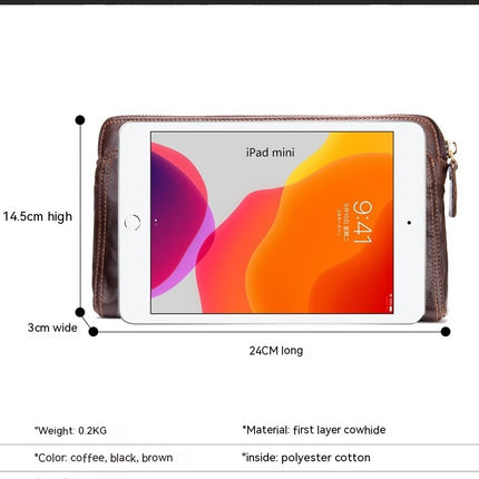 Men's Genuine Leather Clutch Wallet Wallet Zipper Business Card Holder Wristlet Wallet, Men's Long Wallet
