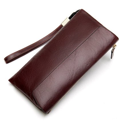 Soft Leather rfid Wallet, Women's Leather Wallet, Chain Clutch with Wrist Strap Trifold Long Wallet, Women's Bag Credit Card Holder