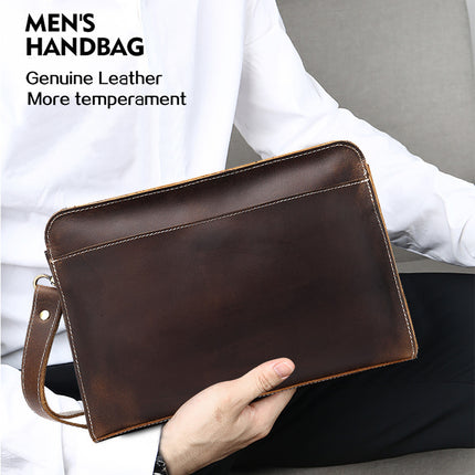 Pochette pour hommes Vintage en cuir affaires pochette décontractée avec dragonne grande capacité fermeture éclair hommes pochette hommes