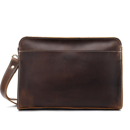 Pochette pour hommes Vintage en cuir affaires pochette décontractée avec dragonne grande capacité fermeture éclair hommes pochette hommes