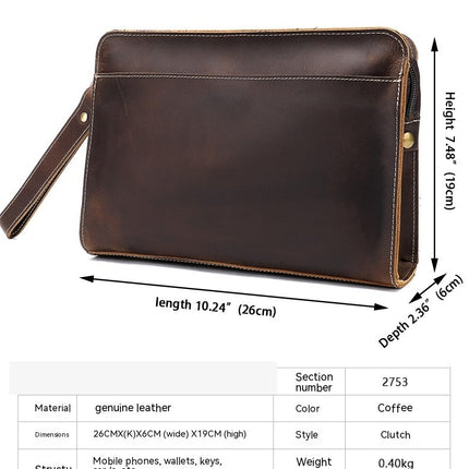 Pochette pour hommes Vintage en cuir affaires pochette décontractée avec dragonne grande capacité fermeture éclair hommes pochette hommes