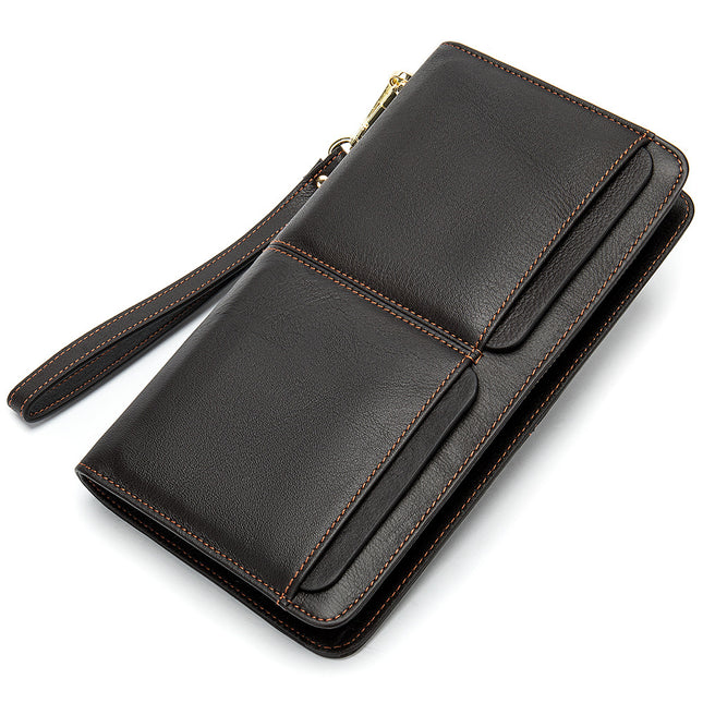 Männer Clutch Bag Brieftaschen Aus Echtem Leder Lange Geldbörsen Große Kapazität Business Brieftasche Reißverschlüsse Handy Taschen für Männer