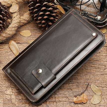 Wallet, Men's Leather Long Wallet, Casual Fashion Clutch Bag, Zipper Phone Bag, Business Leather Card Holder