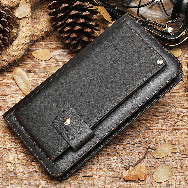 Wallet, Men's Leather Long Wallet, Casual Fashion Clutch Bag, Zipper Phone Bag, Business Leather Card Holder