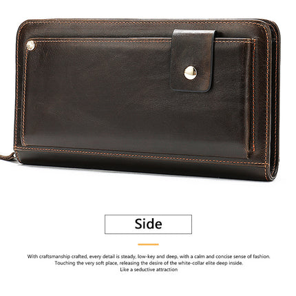 Wallet, Men's Leather Long Wallet, Casual Fashion Clutch Bag, Zipper Phone Bag, Business Leather Card Holder