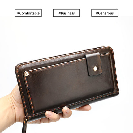 Wallet, Men's Leather Long Wallet, Casual Fashion Clutch Bag, Zipper Phone Bag, Business Leather Card Holder