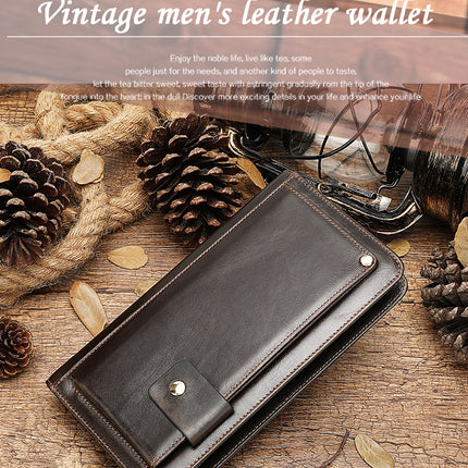 Wallet, Men's Leather Long Wallet, Casual Fashion Clutch Bag, Zipper Phone Bag, Business Leather Card Holder