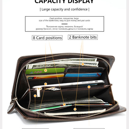 Wallet, Men's Leather Long Wallet, Casual Fashion Clutch Bag, Zipper Phone Bag, Business Leather Card Holder