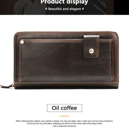 Wallet, Men's Leather Long Wallet, Casual Fashion Clutch Bag, Zipper Phone Bag, Business Leather Card Holder