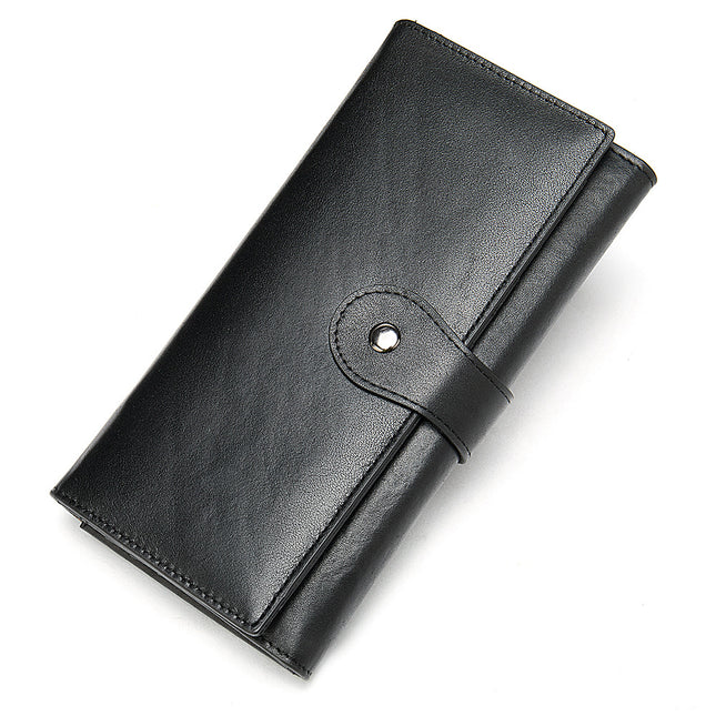 Anti-magnetic RFID Genuine Leather, Women's Wallet Long, Large Capacity Credit Card Clip Layer Tri-fold Clutch Bag Coin Purse