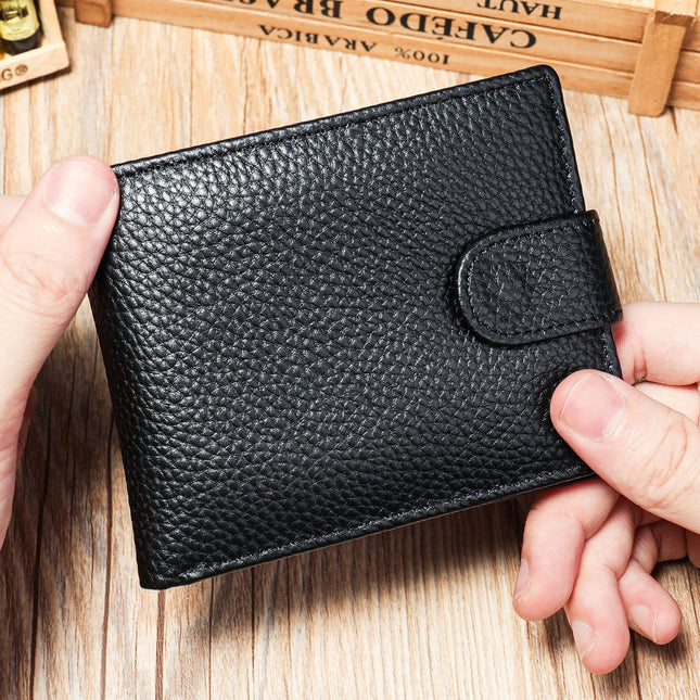 Bifold-Geldbörse für Herren, Kreditkartenetui aus echtem Leder, Vintage-Geldklammer, Münzgeldbörse mit Druckknopfverschluss, kompakte Geldtasche