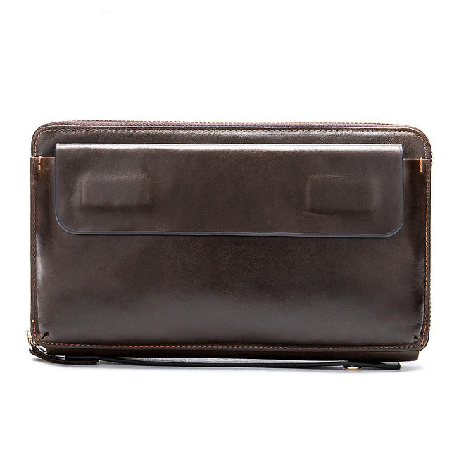 Rfid Anti Theft Brush Wallet, Casual Cowhide Long Clutch Bag, Cell Phone Bag Leather Handheld, Men's Wallet