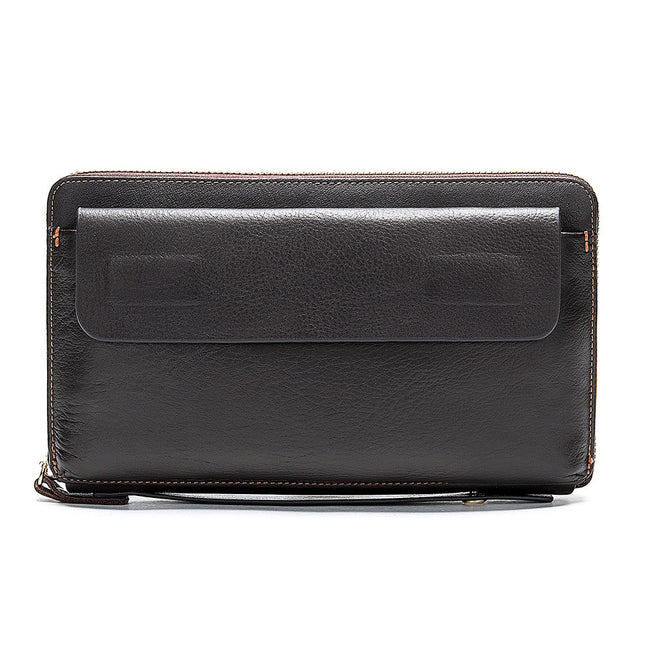 Rfid Anti Theft Brush Wallet, Casual Cowhide Long Clutch Bag, Cell Phone Bag Leather Handheld, Men's Wallet