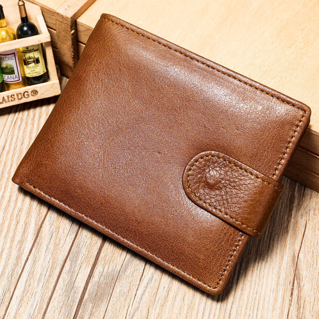 Short Men's Wallet , PU Leather Card Pouch , Men's Wallet Coin Purse , Soft Leather Snap Button Short Wallet