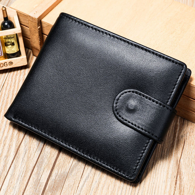 Short Men's Wallet , PU Leather Card Pouch , Men's Wallet Coin Purse , Soft Leather Snap Button Short Wallet