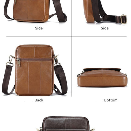 Genuine Leather Flap Men's Crossbody Bag, Small Crossbody Bag, Casual Shoulder Satchel Cell Phone Bag