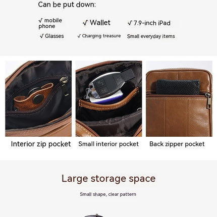 Genuine Leather Flap Men's Crossbody Bag, Small Crossbody Bag, Casual Shoulder Satchel Cell Phone Bag