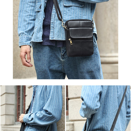 Genuine Leather Flap Men's Crossbody Bag, Small Crossbody Bag, Casual Shoulder Satchel Cell Phone Bag