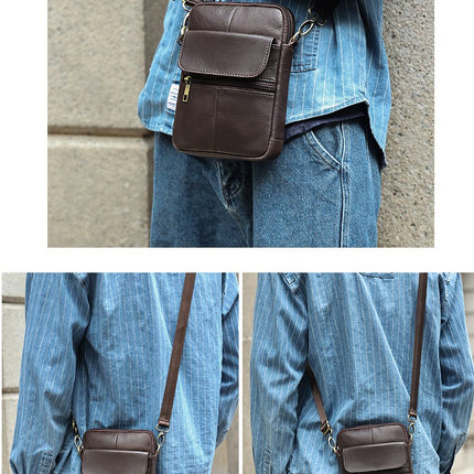 Genuine Leather Flap Men's Crossbody Bag, Small Crossbody Bag, Casual Shoulder Satchel Cell Phone Bag