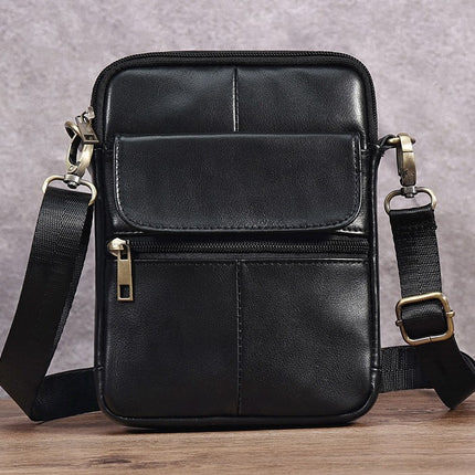 Genuine Leather Flap Men's Crossbody Bag, Small Crossbody Bag, Casual Shoulder Satchel Cell Phone Bag