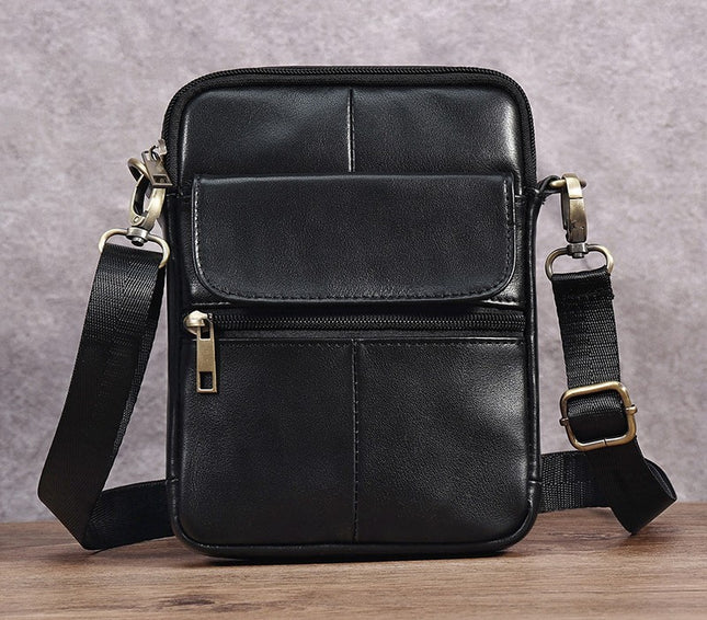 Genuine Leather Flap Men's Crossbody Bag, Small Crossbody Bag, Casual Shoulder Satchel Cell Phone Bag
